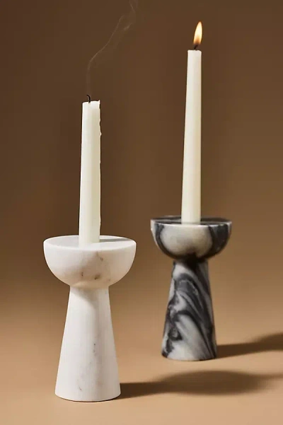 Anthropologie Blue Pheasant Marble Candle Holder In Multi