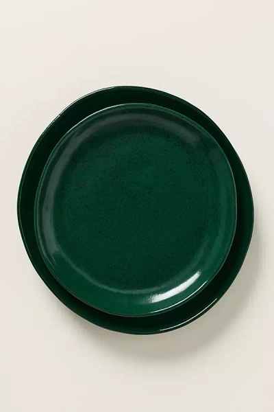 Anthropologie Blue Pheasant Marcus Salad Plates, Set Of 4 In Green