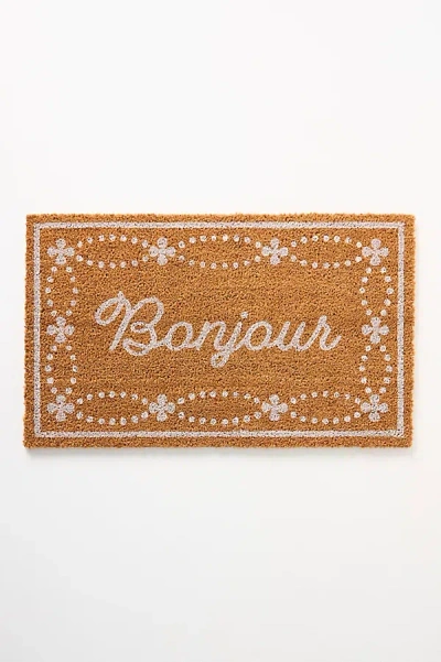 Anthropologie Bonjour Border Coir Printed Doormat In Brown