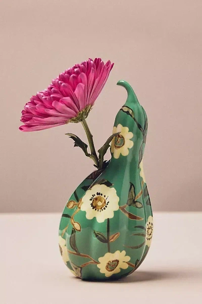 Anthropologie Bonnie Handpainted Floral Stoneware Gourd Bud Vase In Multi