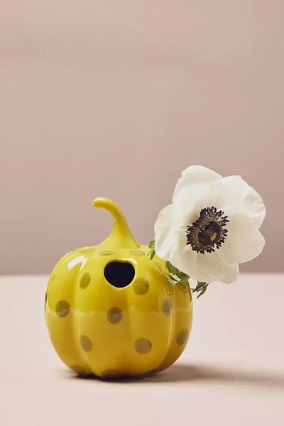 Anthropologie Bonnie Handpainted Floral Stoneware Gourd Bud Vase In Yellow