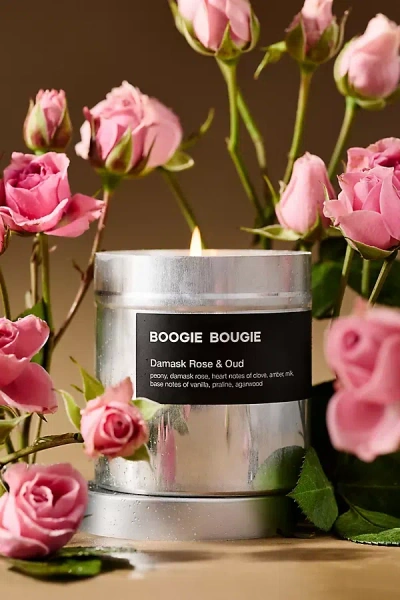 Anthropologie Boogie Bougie Floral Damask Rose & Oud Boxed Tin Candle In Pink