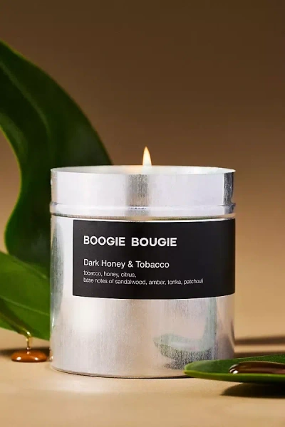 Anthropologie Boogie Bougie Woody Dark Honey & Tobacco Boxed Tin Candle In Silver