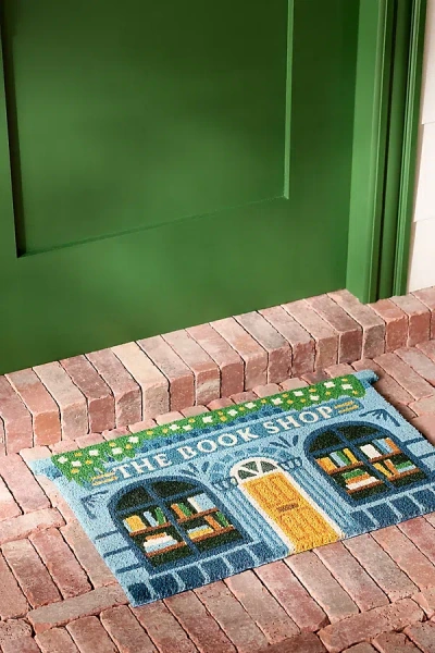 Anthropologie Book Shop Printed Coir Doormat In Blue