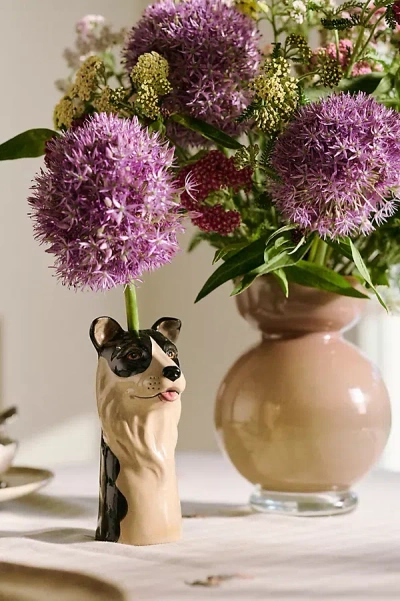 Anthropologie Border Collie Stoneware Dog Vase In Brown