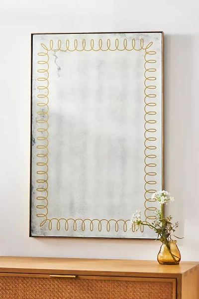 Anthropologie Border Loop Distressed Mirror In White