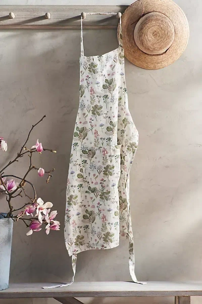 Anthropologie Botanical Linen Apron In Green