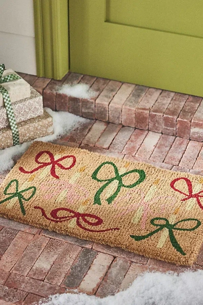 Anthropologie Bow Candles Printed Coir Doormat In Neutral