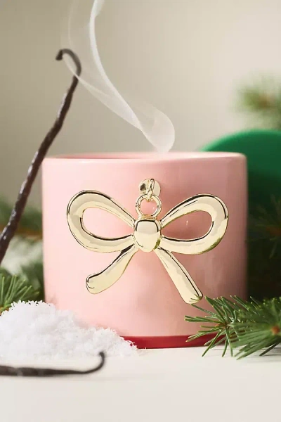 Anthropologie Bow Charm Woody Vanilla Bean & Balsam Ceramic Candle In Multi