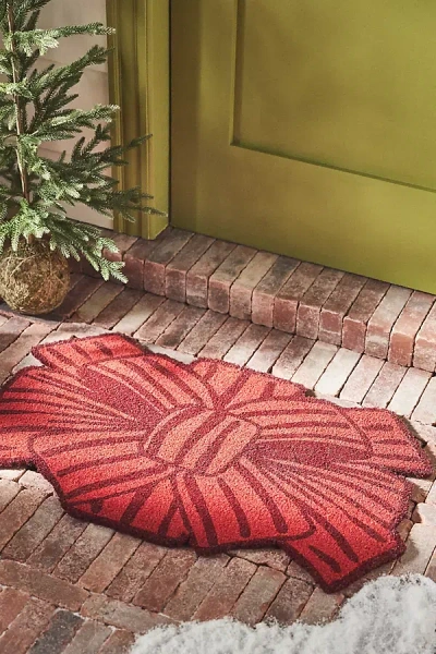 Anthropologie Bow-shaped Coir Printed Doormat In Red