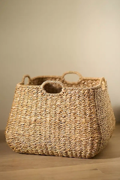 Anthropologie Braided Seagrass Four-handled Basket In Brown