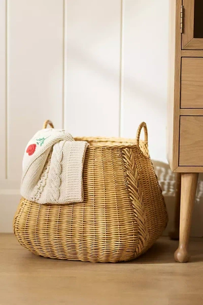 Anthropologie Braided Wicker Basket In Brown