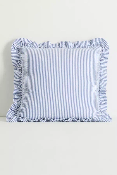 Anthropologie Bridget Cotton Yarn-dyed Seersucker Ruffle Pillow In Blue