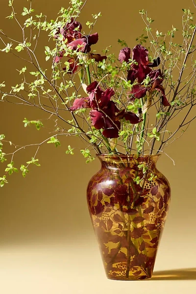 Anthropologie Brienne Floral Glass Vase In Yellow
