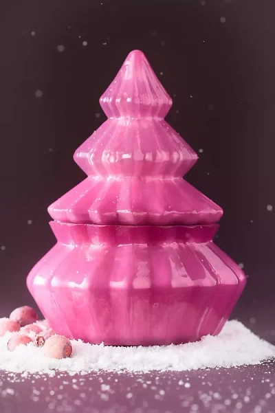 Anthropologie Bright Trees Fruity Cranberry Fizz Glass Candle In Pink