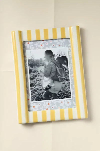 Anthropologie Brooke Striped Picture Frame In Yellow