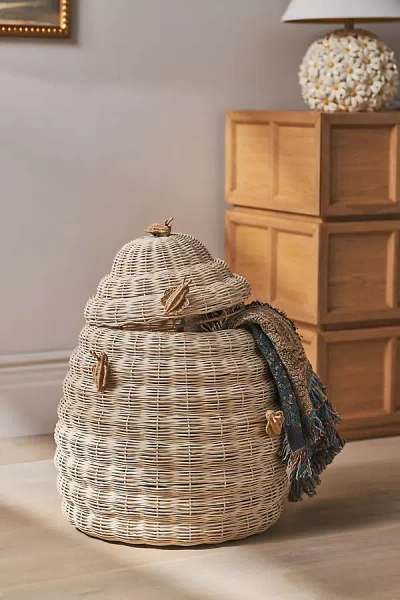 Anthropologie Bumblebee Woven & Rattan Hamper In Neutral
