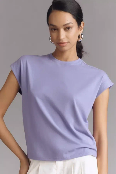 Anthropologie By  Crew Neck Cap-sleeve T-shirt In Purple