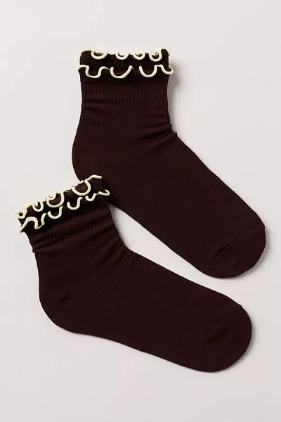Anthropologie By  Double Ruffle Socks In Brown
