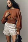 Anthropologie By  Ribbed Crop Cotton Sweater In Brown
