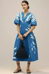 Anthropologie By  Short-sleeve Embroidery Appliqué Maxi Dress