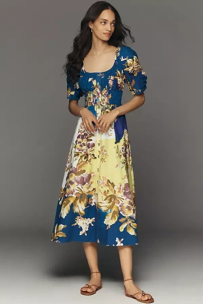 Anthropologie By  Short-sleeve High-low Midi Dress In Multi