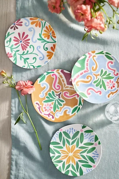 Anthropologie Printed Melamine Side Plates, Set Of 4 In Multi