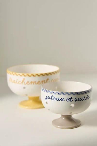 Anthropologie Café Violette Handpainted Stoneware Berry Basket In White