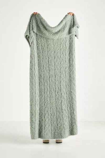 Anthropologie Camden Cable Knit Eyelash Throw Blanket In Gray