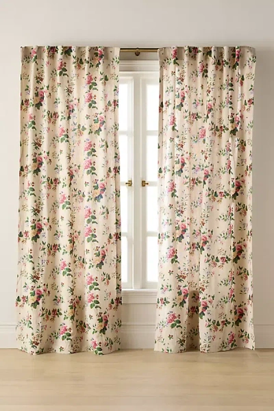 Anthropologie Camila Cotton Linen Floral Curtain In Neutral