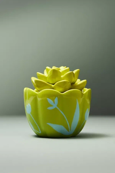 Anthropologie Cara Fresh White Tea & Lotus Ceramic Candle In Yellow