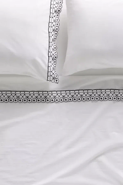 Anthropologie Catalina Cotton Embroidered Sheet Set In White