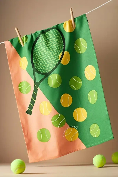 Anthropologie Causing A Racket Dish Towel In Green