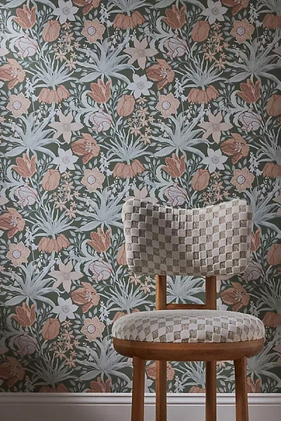 Anthropologie Cecilia Tulip And Daffodil Wallpaper In Gray