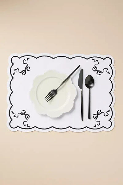 Anthropologie Celine Bow Cotton Embroidered Placemat In White