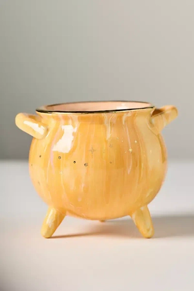 Anthropologie Ceramic Cauldron Decorative Object In Orange