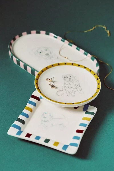 Anthropologie Ceramic Dog Trinket Dish In Multi