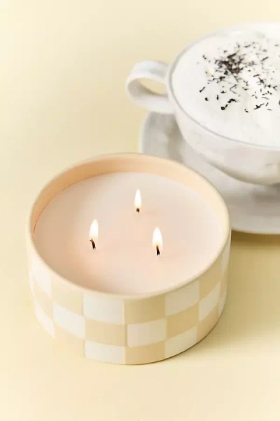 Anthropologie Checkered Gourmand Earl Grey Foam Ceramic Candle In Pink