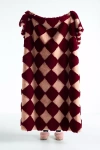 Anthropologie Carved Checkered Faux-fur Throw Blanket In Red