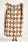 Anthropologie Checkered Sculpted Faux-fur Throw Blanket In Brown
