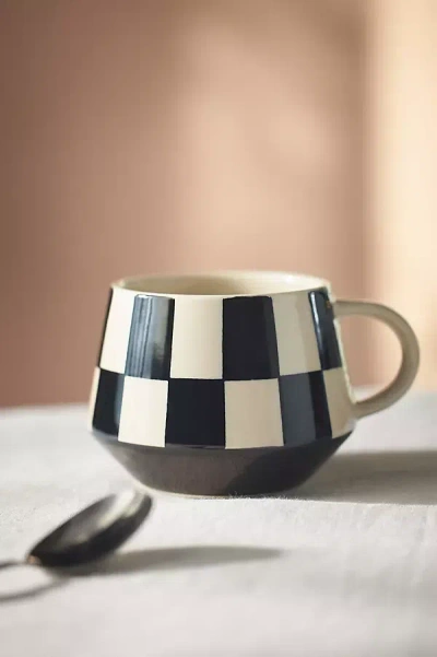 Anthropologie Checkered Stoneware Mug In Blue