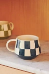 Anthropologie Checkered Stoneware Mug In Blue