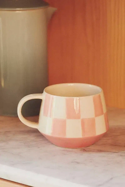 Anthropologie Checkered Stoneware Mug In Pink