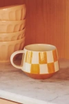Anthropologie Checkered Stoneware Mug In Yellow