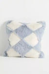 Anthropologie Chella Checkered Faux-fur Pillow In Gray