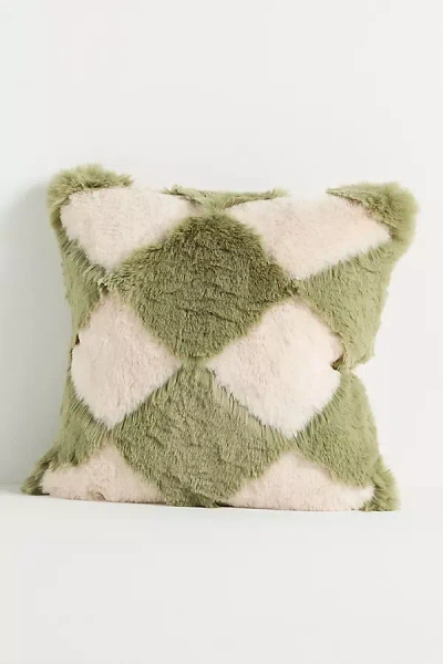 Anthropologie Chella Checkered Faux-fur Pillow