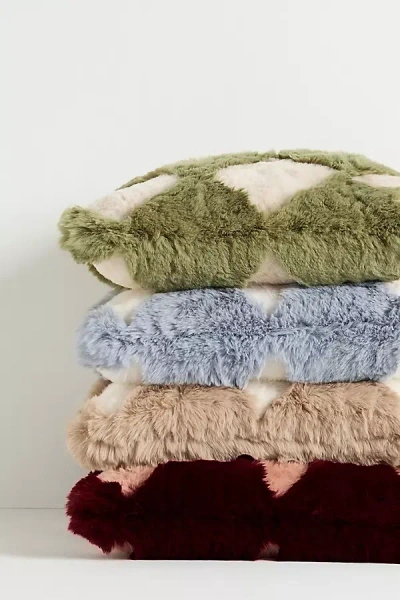 Anthropologie Chella Checkered Faux-fur Pillow In Multi