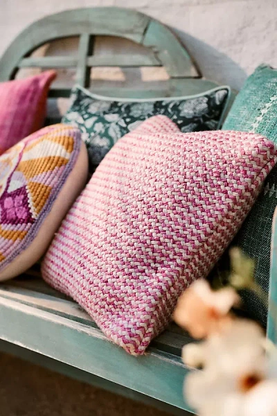 Anthropologie Chevron Indoor/outdoor Woven Pillow In Pink