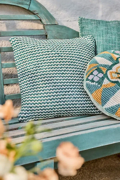 Anthropologie Chevron Indoor/outdoor Woven Pillow In Green