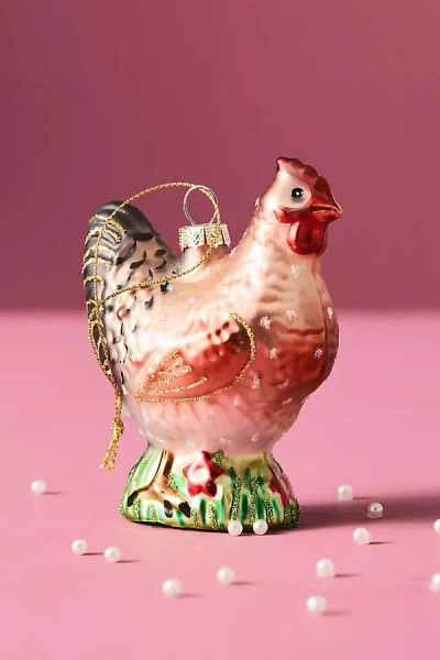Anthropologie Chicken Glass Ornament In Pink